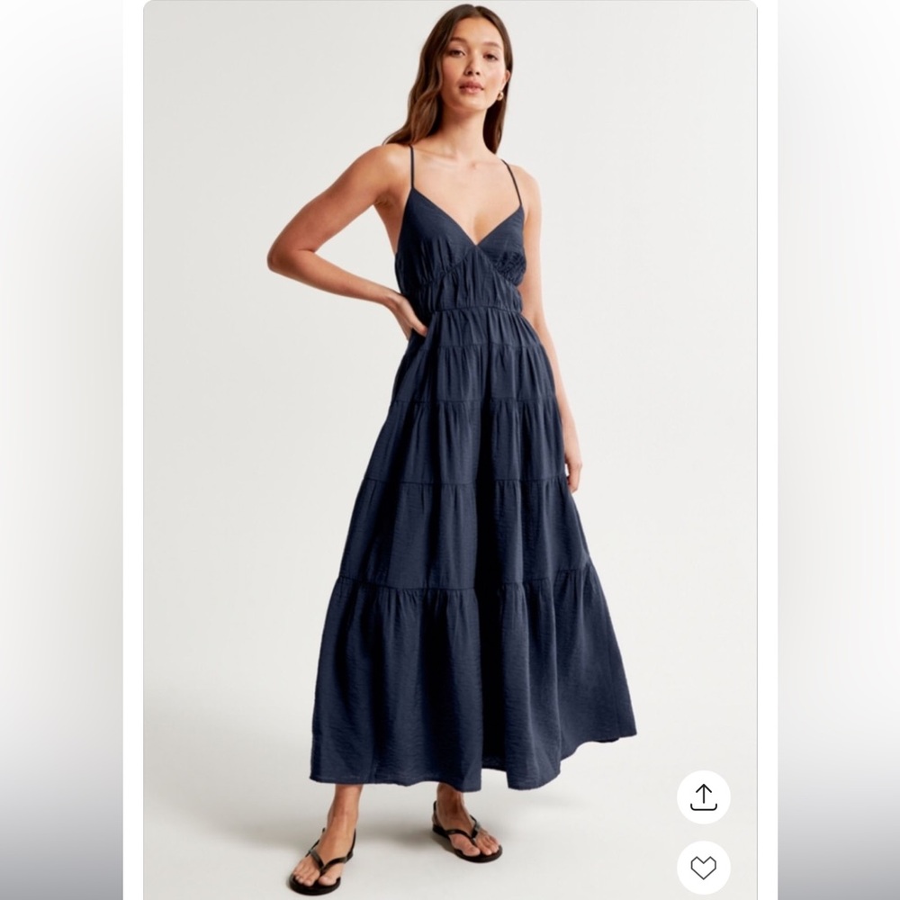 NWT Abercrombie & Fitch Blue Tiered Maxi Dress Flowy Crisscross Back Sundress S - Picture 2 of 16